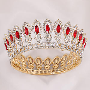 Diademas barrocas redondas de oro para desfile, tiara de cristal con diamantes de imitación, moldura de corona para rey Queens y novia - Product Image 5