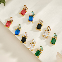 Boucles d'oreilles clous KITI multicolores en zircon cubique, en acier inoxydable 316 plaqué or 18 carats PVD