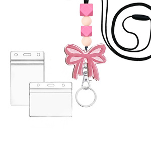 Cordon de cou/cordon de téléphone créatif avec perles en silicone, perles acryliques scintillantes et deux porte-cartes d'identité. - Product Image 5