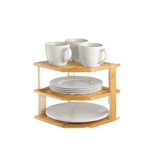 Bamboo Corner Kitchen Storage <b>Rack</b> Three Layer For <b>Plates</b> Desktop Organizer Minimalist Design - Product Image 5