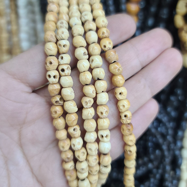 3PCS Ivory Large Carved OX Bone Skull Beads - 31x41mm For Halloween Jewelry Making, Bulk Beads For Necklace Bracelet - View #7