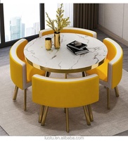 Table à manger ronde de luxe très vendue avec chaises en métal et plateau en MDF pour salon, restaurant, bar, bureau - 1 table et 4 chaises