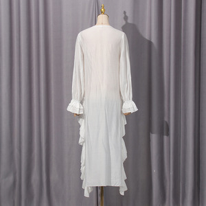 2025 Ruffle elegante camisa <span class=keywords><strong>blanca</strong></span> de manga larga acampanada para mujer Sheer Flowy Swing cuello en V asimétrico verano playa Maxi Top - Product Image 6
