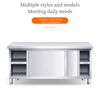 Plan de travail en acier inoxydable robuste pour cuisine commerciale, table de préparation alimentaire avec étagère supérieure et armoire de rangement suspendue