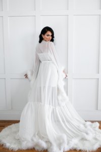Set Pigiama con Rifiniture in Piume, Elegante <span class=keywords><strong>Vestaglia</strong></span> Lunga da Donna per Sposa e Feste - Product Image 3