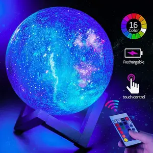 Unik 3D Galaxy Touch/Remote Control Kayu Berdiri Mewah Halus Bulan Cahaya Malam untuk Anak-anak Bayi Teman Hadiah Dekorasi Kamar Tidur