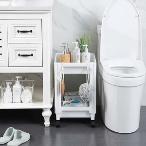 À vendre un support de rangement portable à deux couches avec roues et petites <span class=keywords><strong>étagère</strong></span>s pliables en plastique pour salles de bain - Product Image 5