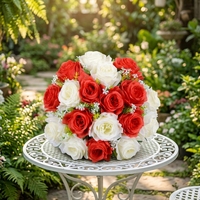 Künstlicher Seidenrosen-Brautstrauß Handgehaltenes Blumenarrangement 18 Europäische Rosen Hochzeits-Schlafzimmer-Deko Wiederverwendbar Recycelbar