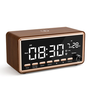Wooden Digital Alarm Clock With Bluetooth Speaker FM Radio Wireless Charging For Desktop Bedroom Home Use - Product Image 1