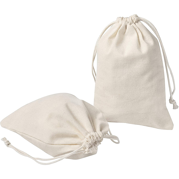 High quality small custom logo organic cotton drawstring cord bag
