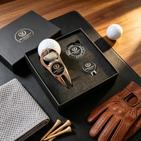 Kit cadeau personnalisable 6-en-1 pour outil de réparation de divots de golf, avec marqueur de balle noir à bord martelé