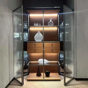 Hot Sale Modern <strong>Living</strong> <strong>Room</strong> &amp; Hotel Airplane Wing Double Door <strong>Black</strong> Aluminum Alloy Steel Frame Glass Storage Display <strong>Cabinet</strong> Led - Product Image 3