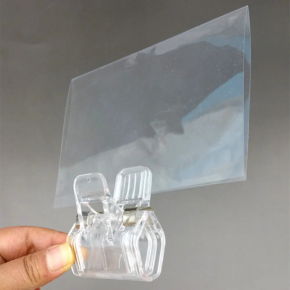 Retail Store Promotion PVC Protective Film Cover 14.6x10.2cm POP Advertising Paper Card Price Tag Plastic Display Clip Holder