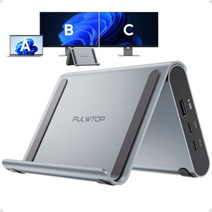Base de Conexión PULWTOP para Dos Monitores con 2 X HDMI 4K, 3 X USB-C/A 10Gbps, 2 X USB-A 5Gbps, USB-2.0, Ethernet, PD para Windows - Product Image 1