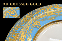 Ensemble de 2 assiettes de dîner 10,5 et 8 pouces, couleur or royal et bleu ciel, nouvelle collection de luxe, vaisselle résistante au four pour la maison et les restaurants