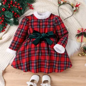 2023 New fashion Girls autumn Christmas warm dress with bunched neckline and waist
