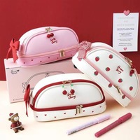 Étui à crayons en cuir double couche pour fille, style Ins, design simple, grande capacité pour les élèves du primaire et du collège