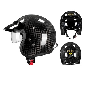 Casco de Motocicleta Retro de Fibra de Carbono, Estilo Americano, Casco Abierto con Espejo Interno, Casco Tres Cuartos - Product Image 6