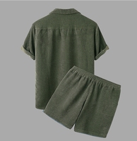 Commerce extérieur vêtements européens et américains pour hommes 2025 été nouvelle couleur unie velours côtelé costume décontracté col chemise ensemble de shorts