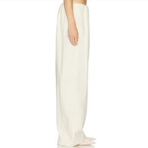 Pantalon décontracté drapé uni pour femme, coupe droite ample, respirant, taille haute, 100 % coton, été, mode ODM, polyvalent - Product Image 3