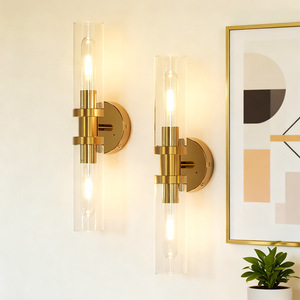 Lámpara de pared moderna de cristal dorado E14 Led regulable para dormitorio, sala de estar, pasillo - Product Image 1