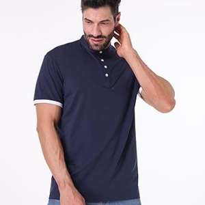 T-shirt pour homme à manches courtes en tricot imprimé, coupe classique, décontracté, sportif, respirant, col montant - Product Image 6