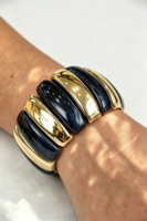 Boucles d'oreilles pendantes ovales, bague dôme assortie, bracelet convexe - Ensemble de bijoux en résine marbrée noire, alliage plaqué or 18 carats, métaux mixtes, idéal pour un cadeau