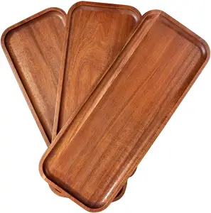 JUNJI vassoi da portata in legno massello di Acacia piatti rettangolari in legno per la decorazione domestica vassoio per verdure per alimenti