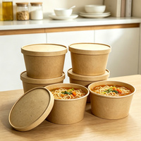 Bol à soupe jetable écologique en papier kraft biodégradable résistant à la chaleur avec couvercle, bol en papier profond pour aliments chauds
