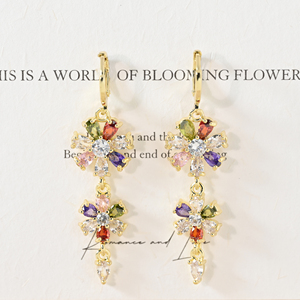 Pendientes Largos Florales Art Deco Arcoíris para Reventa, Pendientes <span class=keywords><strong>de</strong></span> Moda <span class=keywords><strong>de</strong></span> Alta Calidad para Mujer, Aretes Chapados en Oro <span class=keywords><strong>de</strong></span> 18k - Product Image 1
