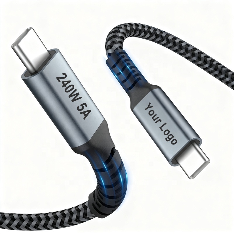 USB Type C Cable PD 240W 5A Super Fast Charging Factory High Quality Braided Custom 1m 2m 3m 240 Watt USBC to USB-C Kabel Cord