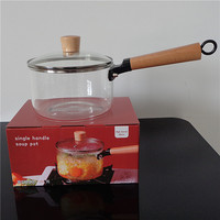 Grand pot de nouilles en verre à haute teneur en borosilicate Pot de soupe et de bouillon à poignée unique universel pour cuisinière électrique à gaz