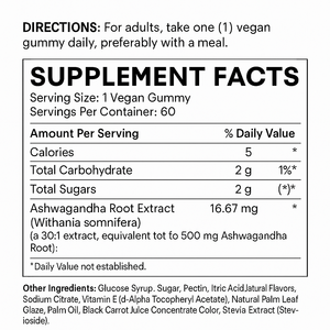 Vegan Ashwagandha Gummies hương vị nhiệt đới không biến đổi gen không chứa gluten 60 phần bổ sung hàng ngày - Product Image 2
