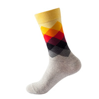 Chaussettes en coton avec motif de losange pour hommes, chaussettes de sport, drôles et colorées, avec haute élasticité, en couleur