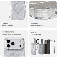 Coque de téléphone magnétique transparente à paillettes pour chargement sans fil, protection antichute 3M, en TPU+PC+Métal, pour 17/16/15/14 Pro Max (vente en gros)