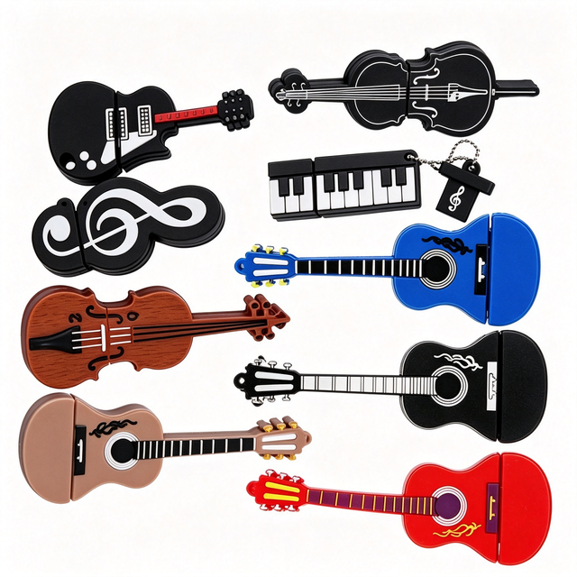 Soft Silicone PVC Cartoon Music-Style USB Flash Drive 4GB 16GB 32GB 128GB Cute Novelty Factory Promotional Gift Memory Stick