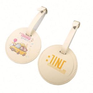 Étiquette de bagage ronde en cuir PU souple avec fonction anti-perte, accessoire de voyage pour carte d'embarquement, motif lettres - Product Image 6