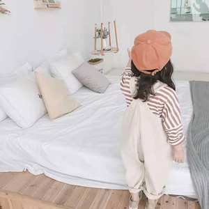 Conjunto de Mono de una Pieza para Niñas, Primavera-Otoño, Color Sólido, Overol de Pana para Niñas Pequeñas y Camisetas a Rayas - Product Image 5