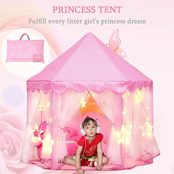 Tienda de campaña de princesa Rosa hexagonal para niñas, casa de juegos grande, tienda de juegos para niños, juegos en interiores y exteriores, carpa rosa