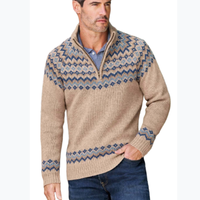 Pull en maille jacquard à demi-zip décontracté pour homme à manches longues