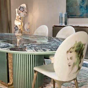 ชุดโต๊ะรับประทานอาหารทำจากหินแกรนิตหินอ่อนทรงรีของวิลล่าสไตล์อิตาลีหรูหราสีเขียวอ่อนชุดเฟอร์นิเจอร์สำหรับบ้าน - Product Image 5