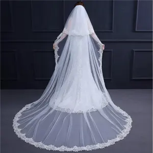 Two Layers Tulle Elegant Pretty Wholesale White Long Wedding Top Veil With Comb