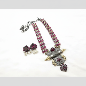 Ensemble de colliers longs en pierre Pota bicolore pour femmes Bijoux ethniques indiens traditionnels Mariage et tenue de fête - Product Image 2