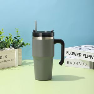 Gobelet de voyage isotherme en acier inoxydable recyclable de 20 oz et 30 oz avec poignée et paille, tasse écologique pour voiture - Product Image 6