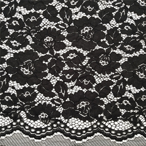 Tela de encaje de nailon negro ecológico de punto para ropa y decoración de prendas con patrón floral - Product Image 1