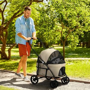 Poussette pliable 2-en-1 pour chien et chat avec coussin amovible et laisse de sécurité - Product Image 2