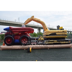 Pista de Obstáculos Inflable para Niños, Castillo de Diversión Inflable con Temática de Camiones de Construcción - Product Image 2