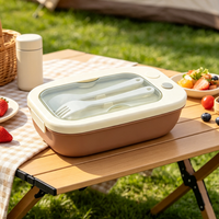 Boîte à lunch pour enfants en plastique de 750 ml, 2 compartiments avec fourchette et cuillère, récipient de stockage alimentaire micro-ondable pour la cuisine, l'école et le bureau