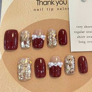 <span class=keywords><strong>Uñas</strong></span> Postizas Semimanuales con Fragmentos Brillantes Color <span class=keywords><strong>Vino</strong></span> Tinto, Ambiente Festivo, Sensación de Año Nuevo - Product Image 1