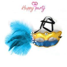 Happy Party Venetian Half Face Masquerade Mask Blue Cosplay Costume PVC y Rubber Face Cover - Product Image 1